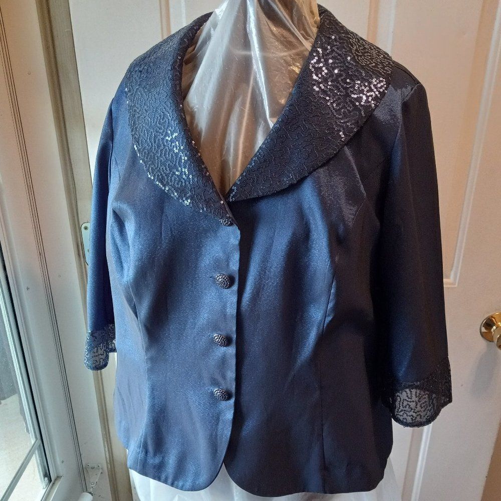 Dana Kay Blue Sequin Collar and cuffs Jacket
